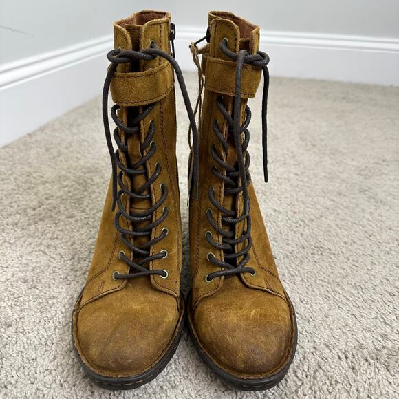Born Cass Hiking boots In Chestnut NEW Women's 8.5 Suede Heeled Booties - Picture 2 of 10